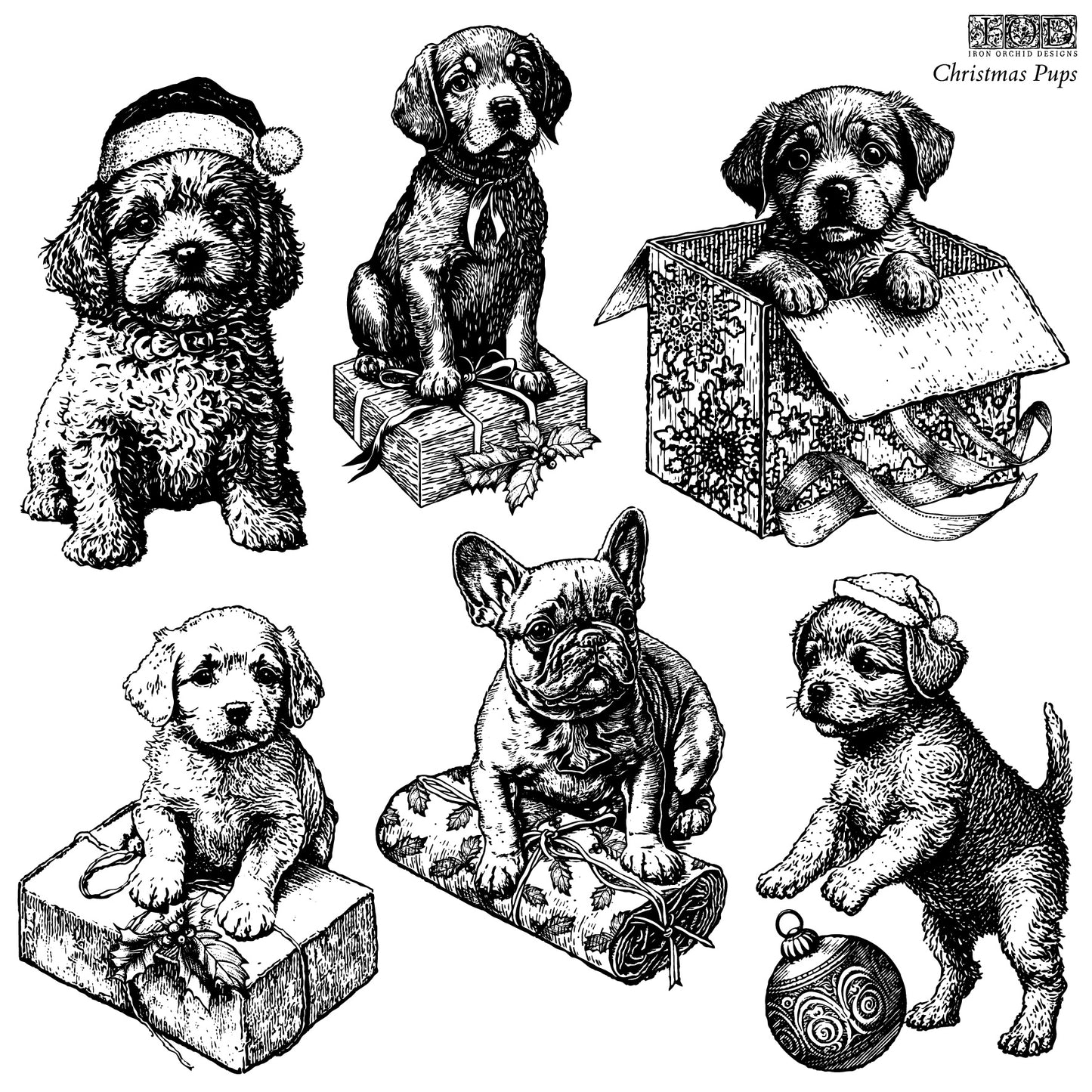 Christmas Pups 12x12 IOD Stamps