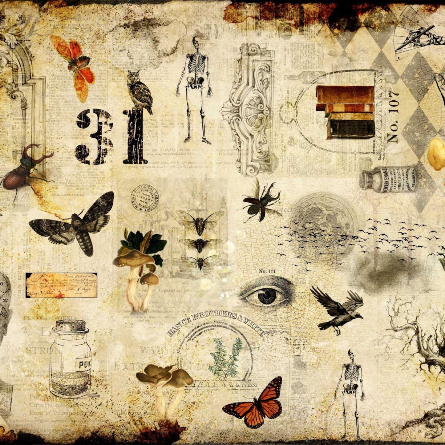 Roycycled Halloween Masterboard Decoupage Paper • Halloween Paper • Scrapbooking •Junk Journal • Grunge • DIY • Vintage • Steam Punk •Rustic